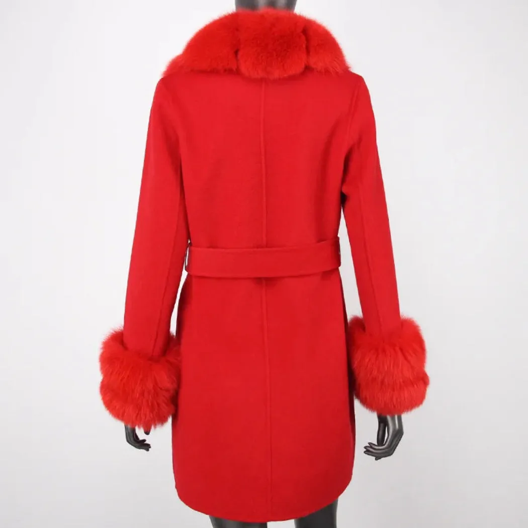 Cashmere Wool Coat with Fox Fur