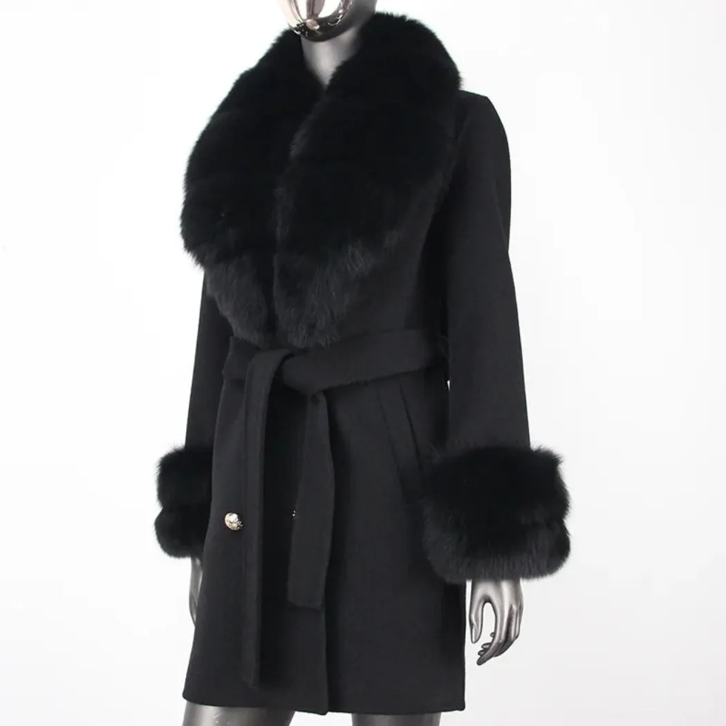 Cashmere Wool Coat with Fox Fur