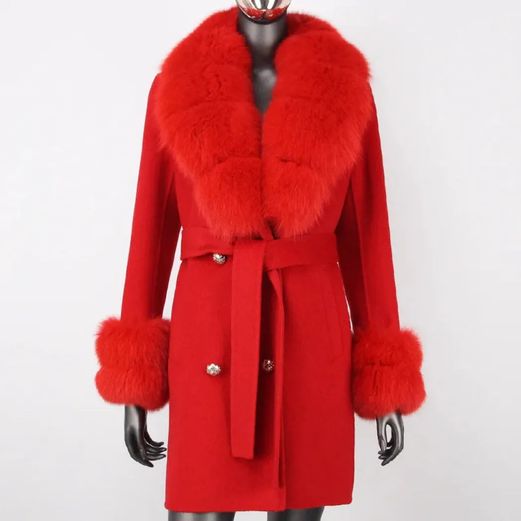 Cashmere Wool Coat with Fox Fur