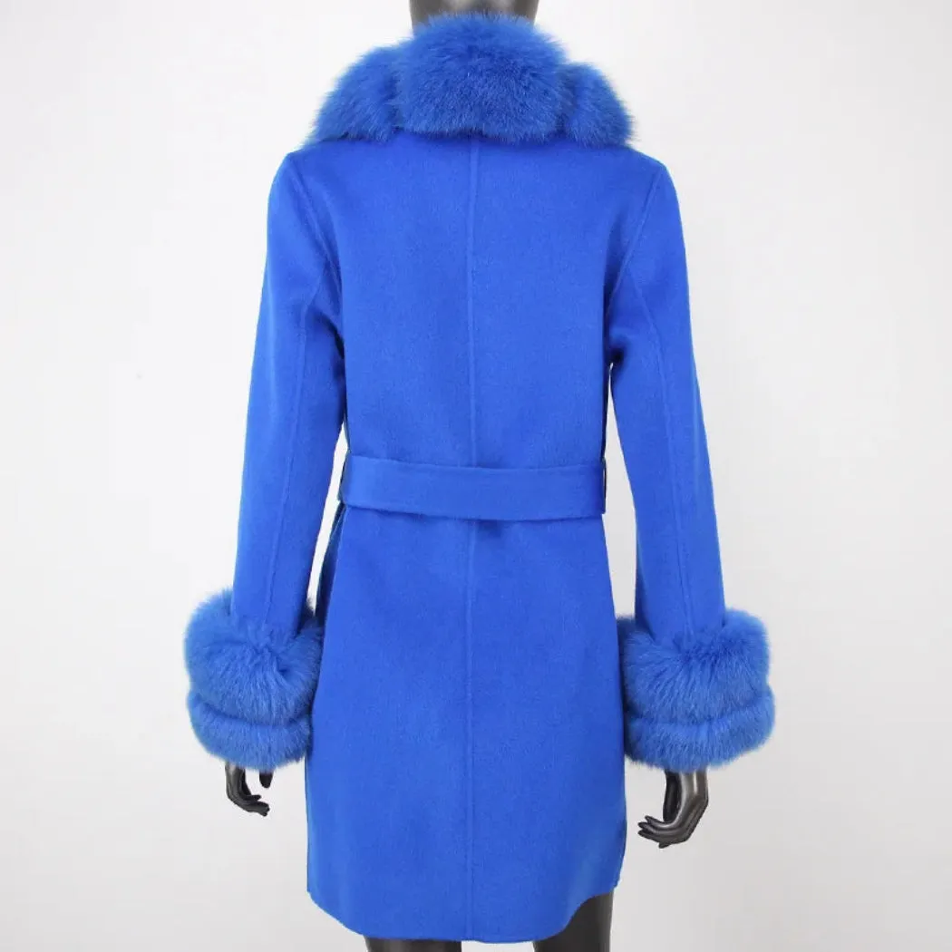 Cashmere Wool Coat with Fox Fur