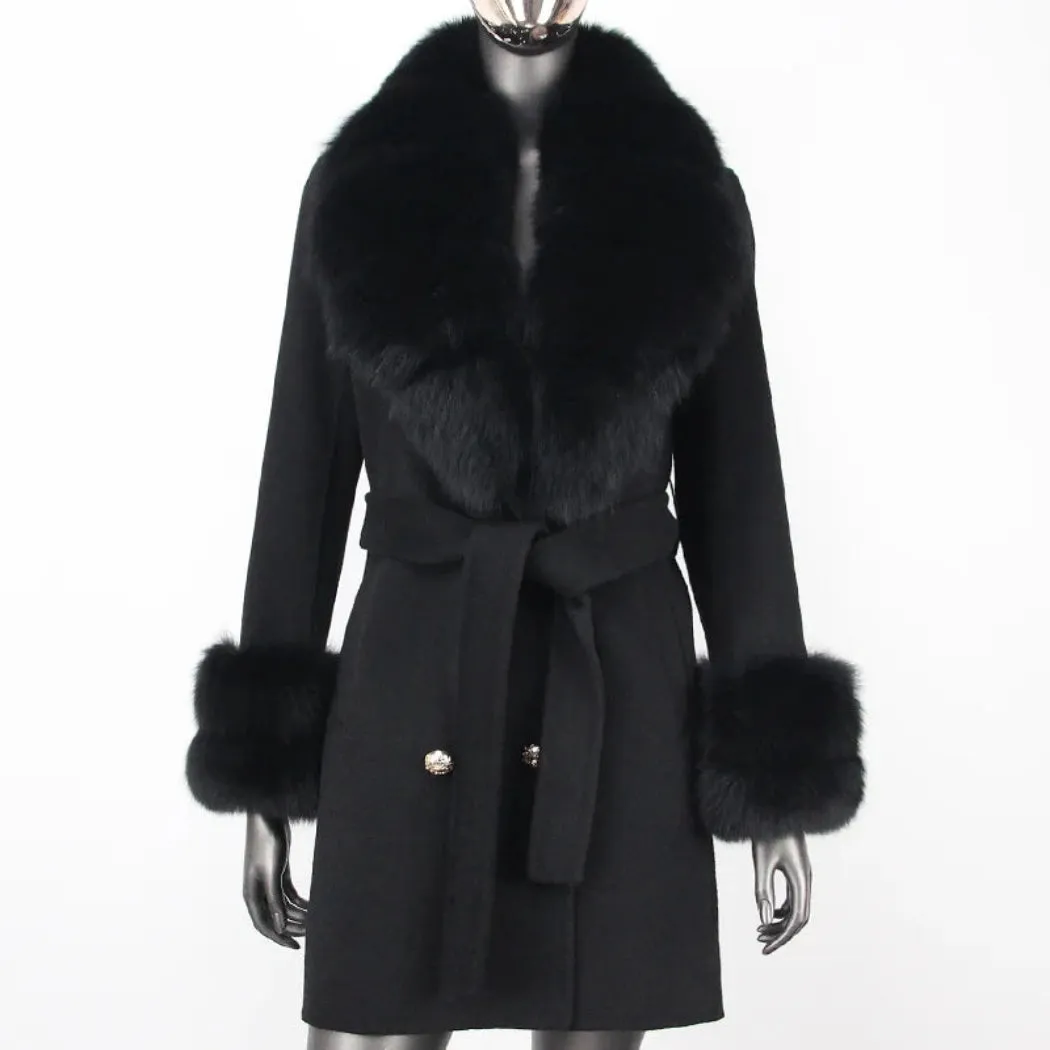 Cashmere Wool Coat with Fox Fur