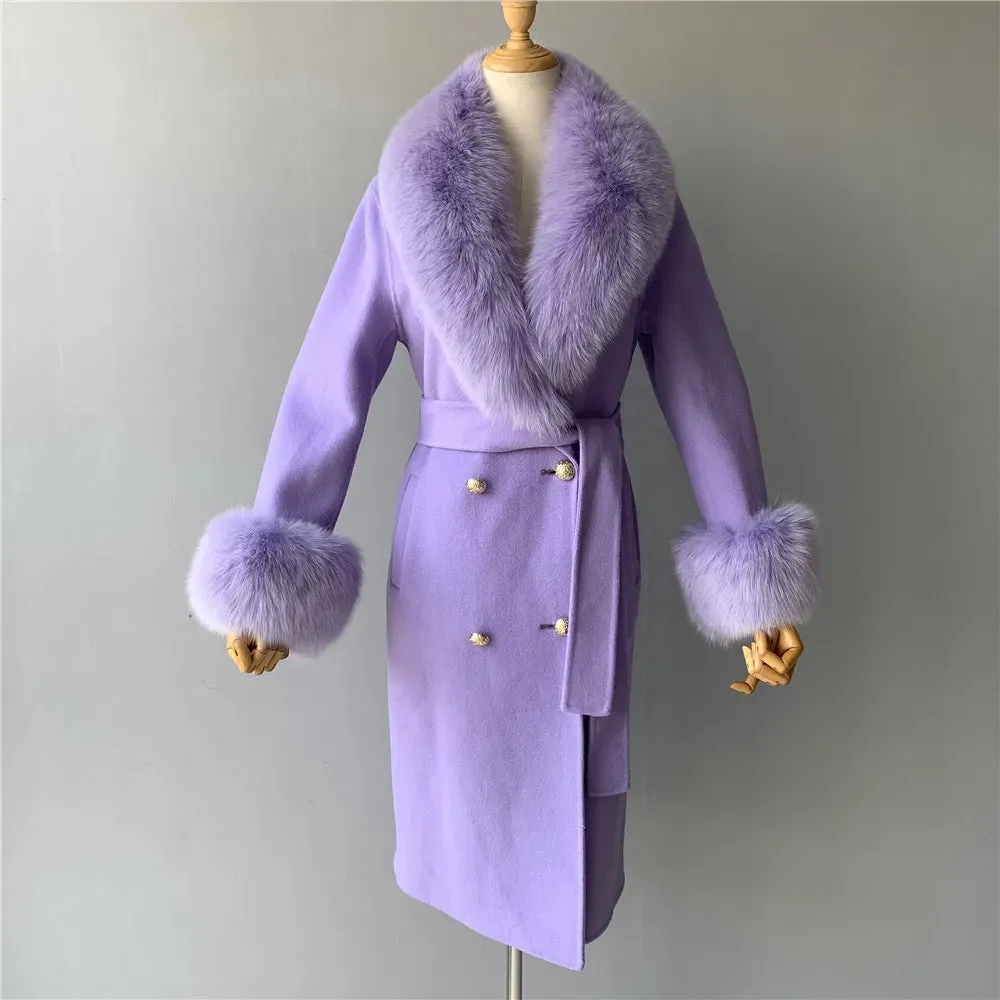 Cashmere Wool Coat with Genuine Fox Fur Trim