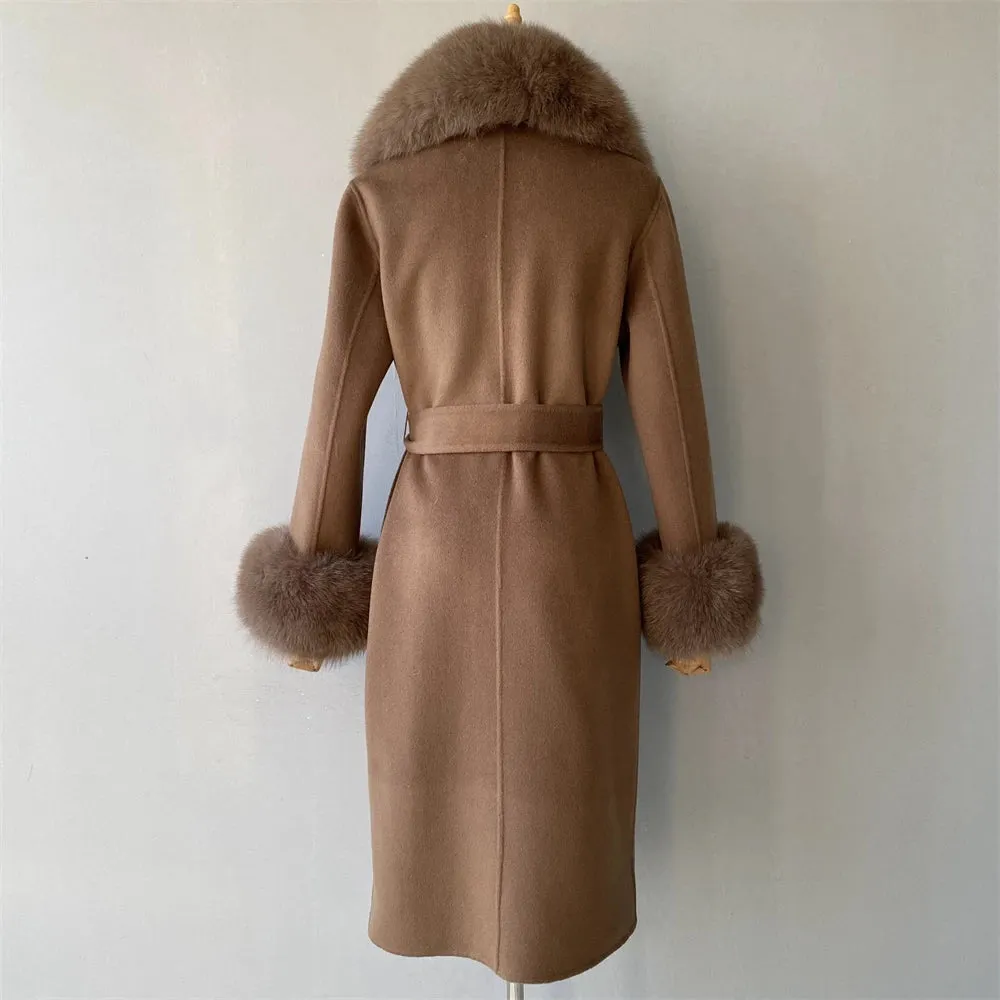 Cashmere Wool Coat with Genuine Fox Fur Trim