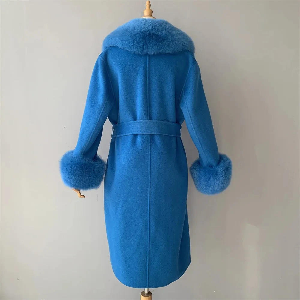 Cashmere Wool Coat with Genuine Fox Fur Trim