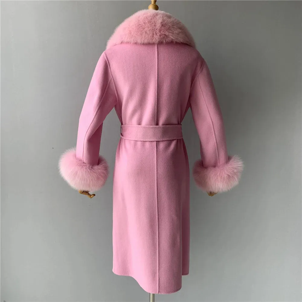 Cashmere Wool Coat with Genuine Fox Fur Trim