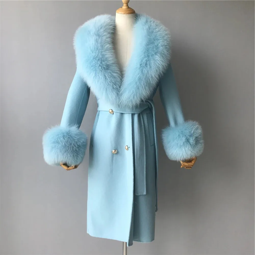 Cashmere Wool Coat with Genuine Fox Fur Trim