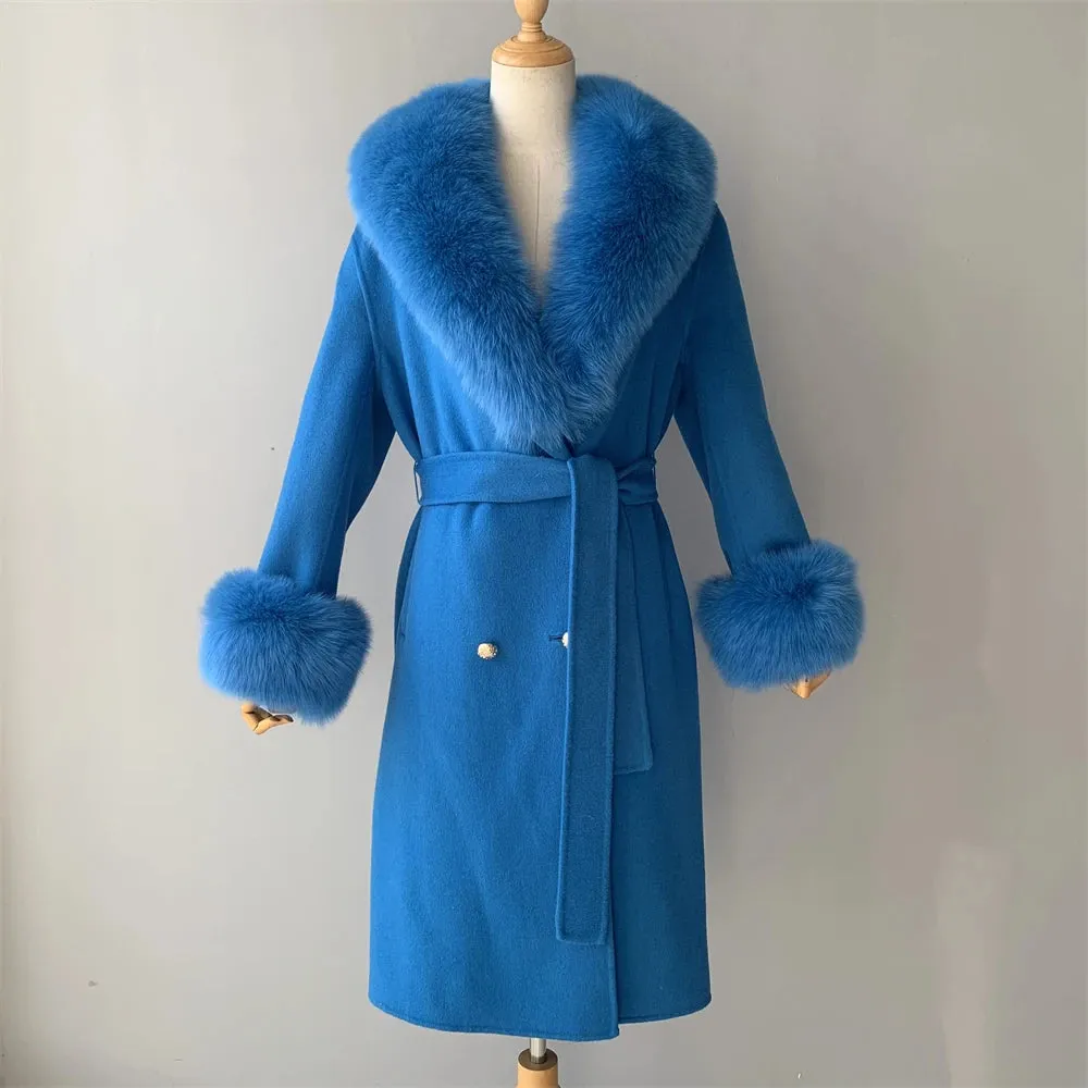 Cashmere Wool Coat with Genuine Fox Fur Trim