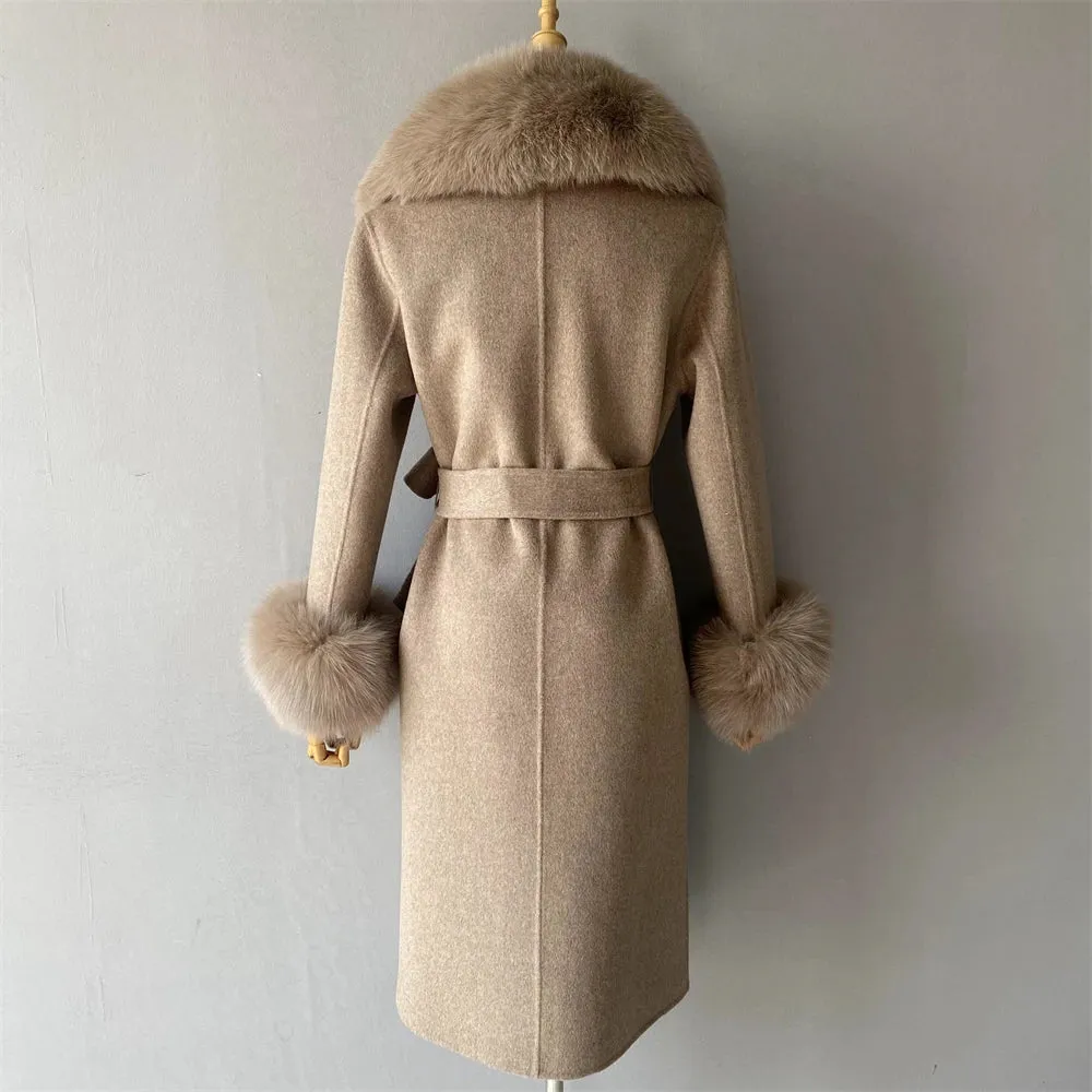 Cashmere Wool Coat with Genuine Fox Fur Trim