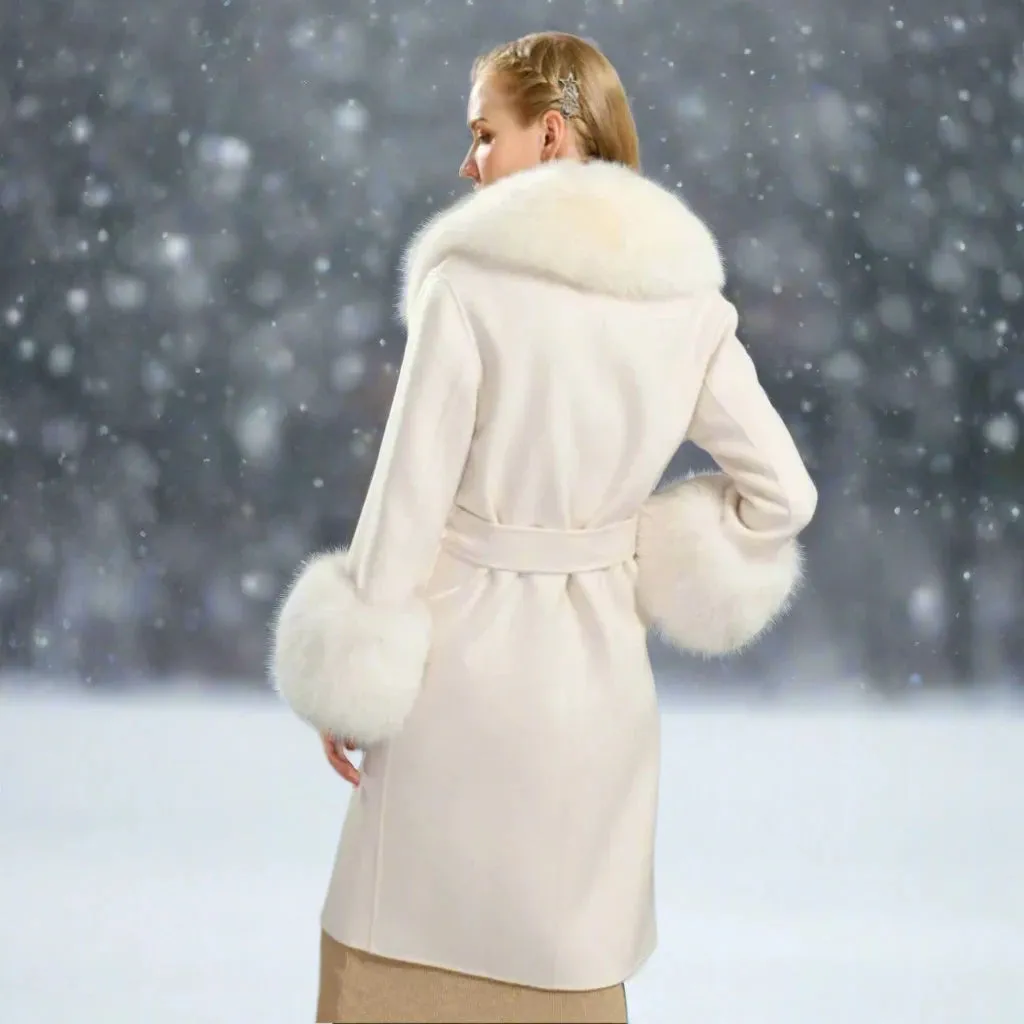 Cashmere Wool Coat with Genuine Fox Fur Trim