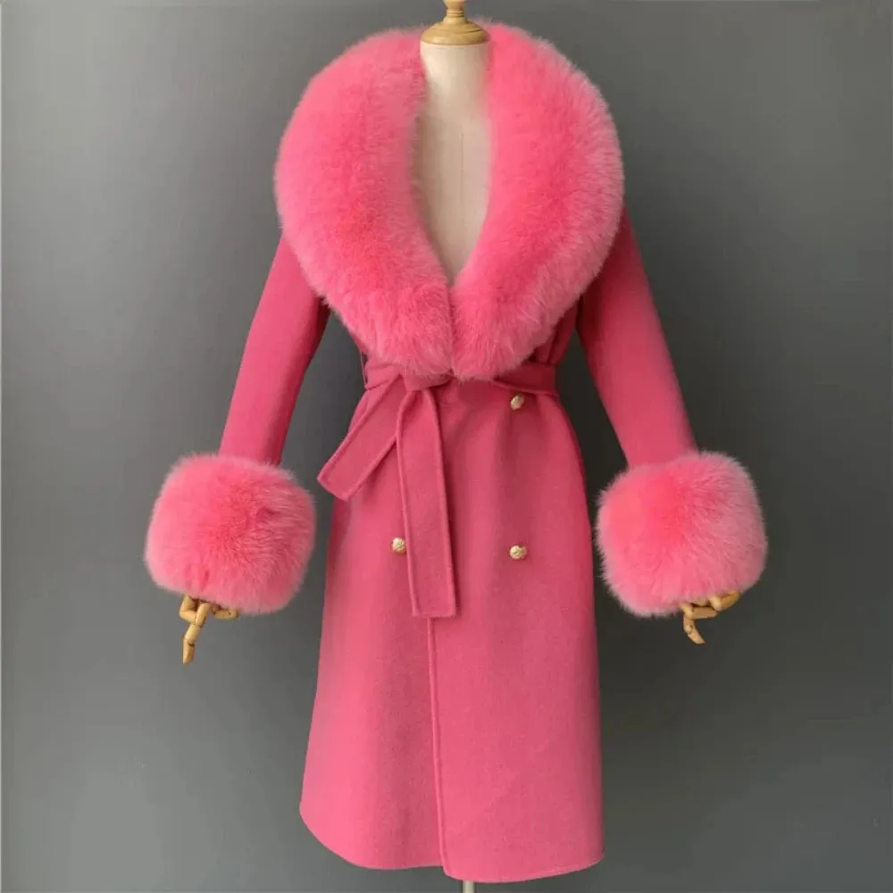 Cashmere Wool Coat with Genuine Fox Fur Trim