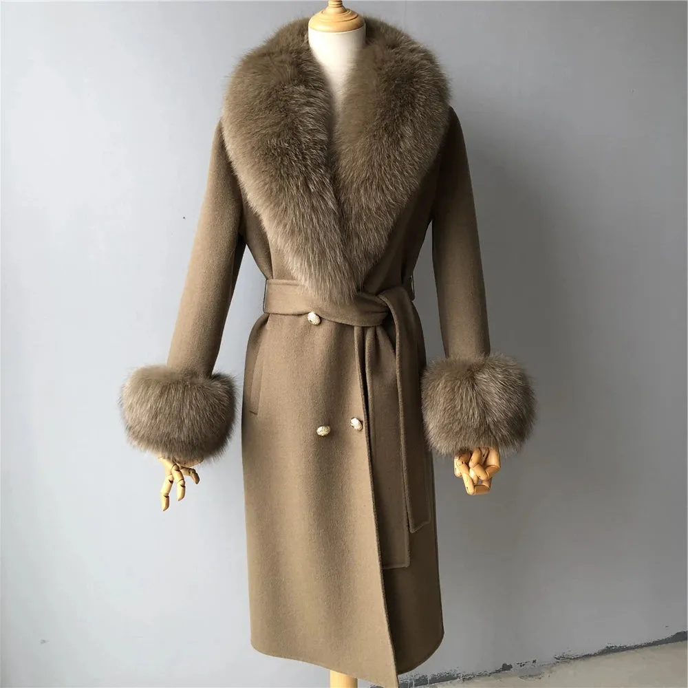 Cashmere Wool Coat with Genuine Fox Fur Trim