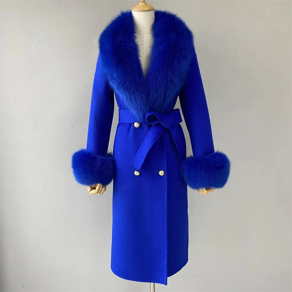 Cashmere Wool Coat with Genuine Fox Fur Trim