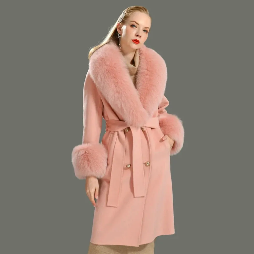 Cashmere Wool Coat with Genuine Fox Fur Trim