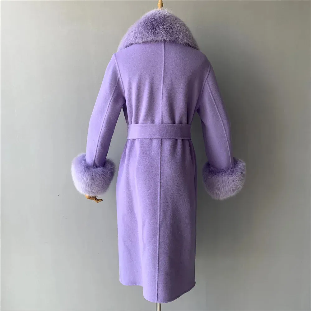 Cashmere Wool Coat with Genuine Fox Fur Trim