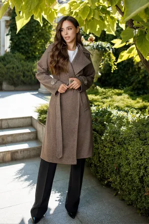 Casual Brown Wool Belted Coat