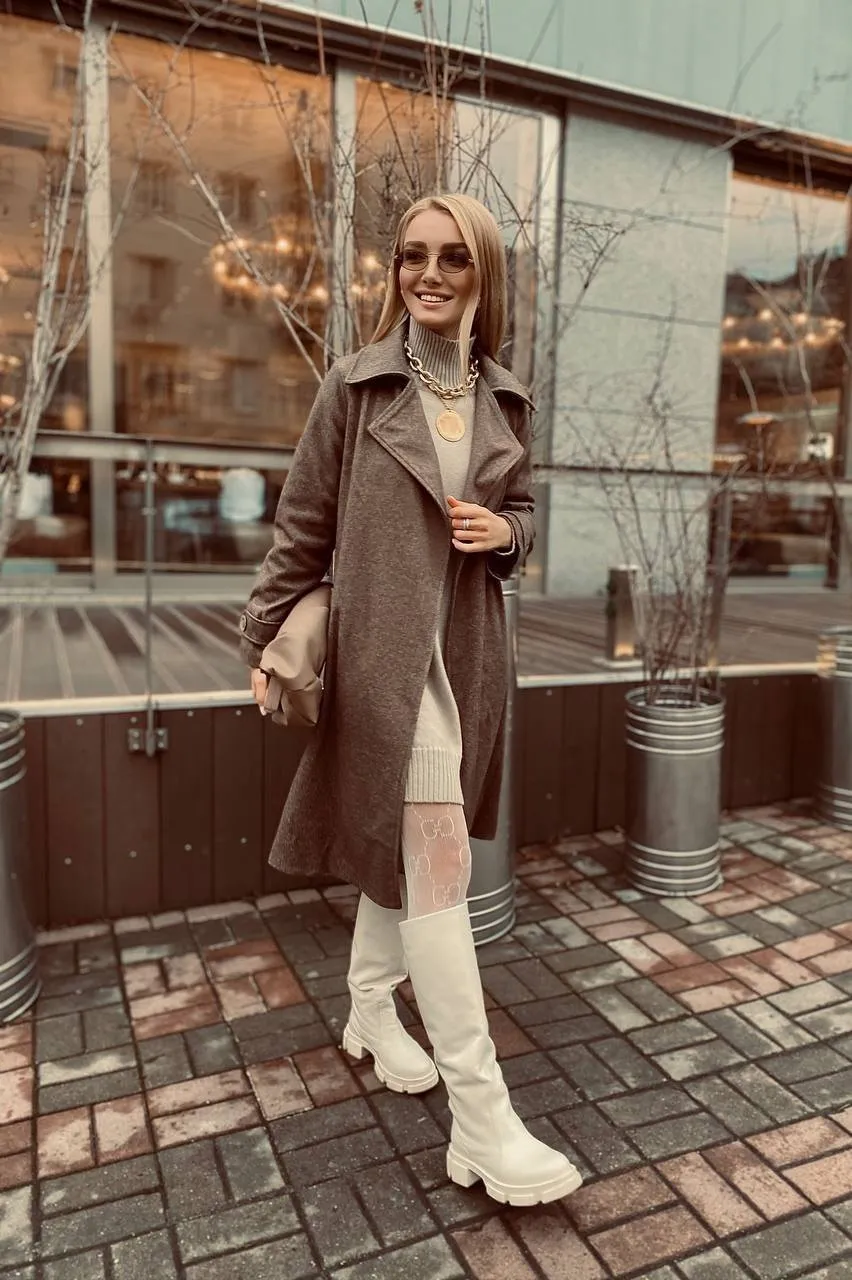 Casual Brown Wool Belted Coat