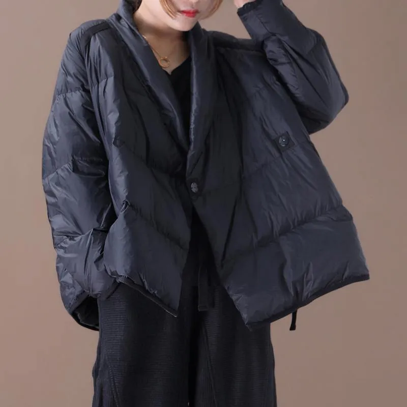 Casual oversize down jacket Winter overcoat black stand collar thick duck down coat