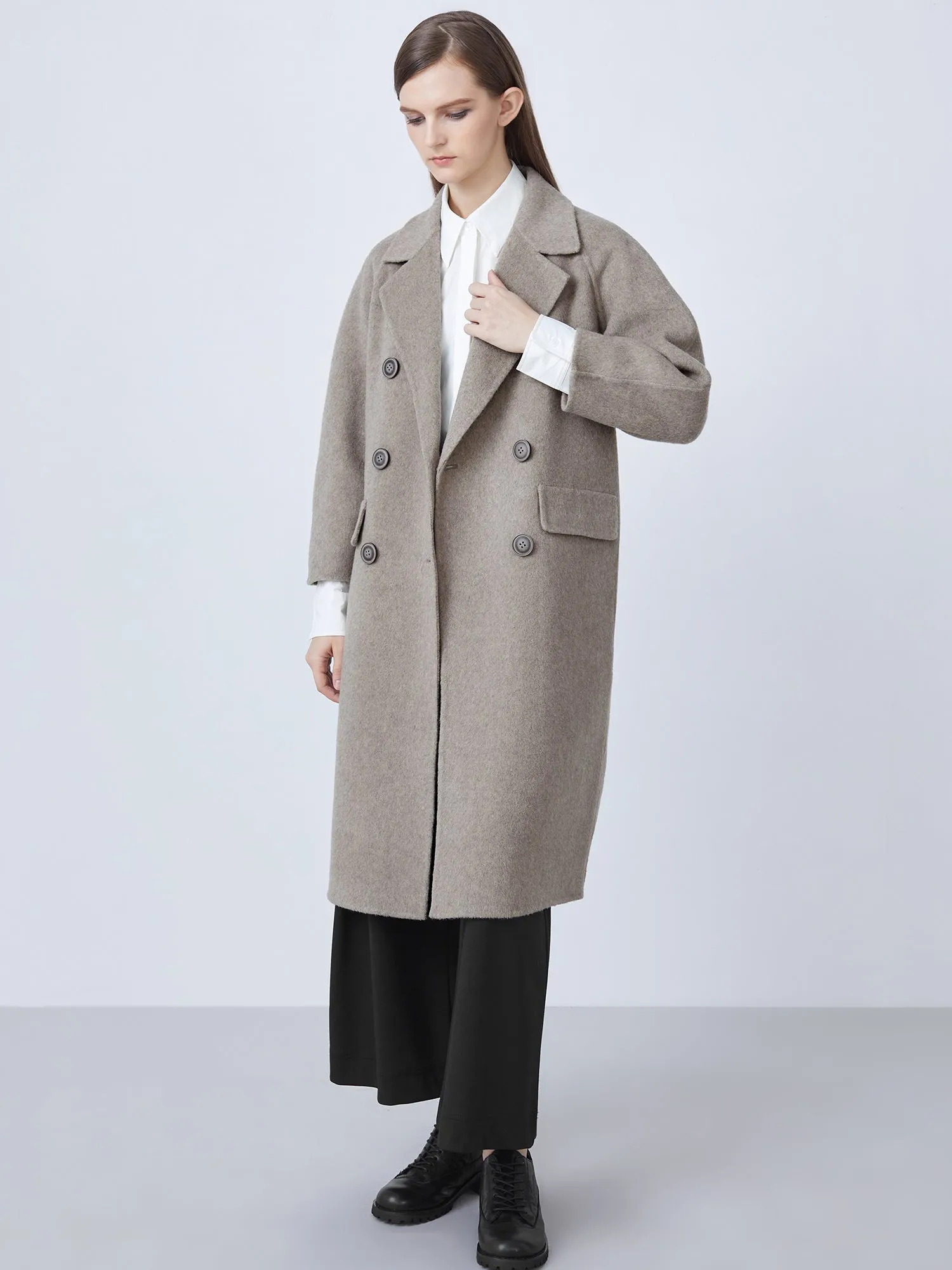 Casual Suit Collar Double Breasted Straight Woolen Coat