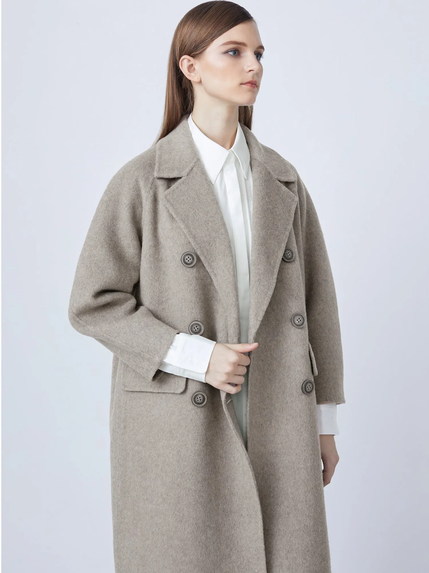 Casual Suit Collar Double Breasted Straight Woolen Coat