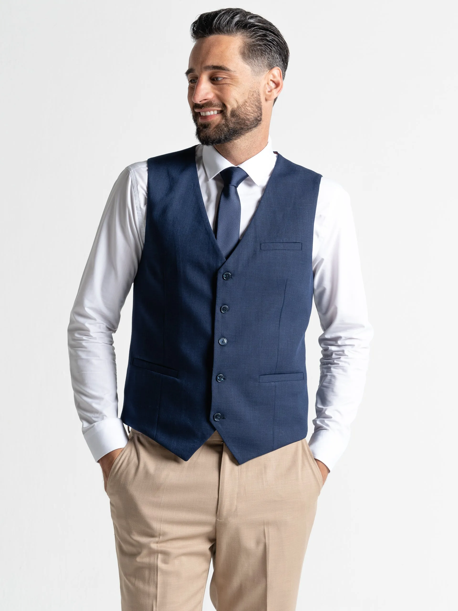 CHARLIE CREAM BLAZER WITH NAVY WAISTCOAT