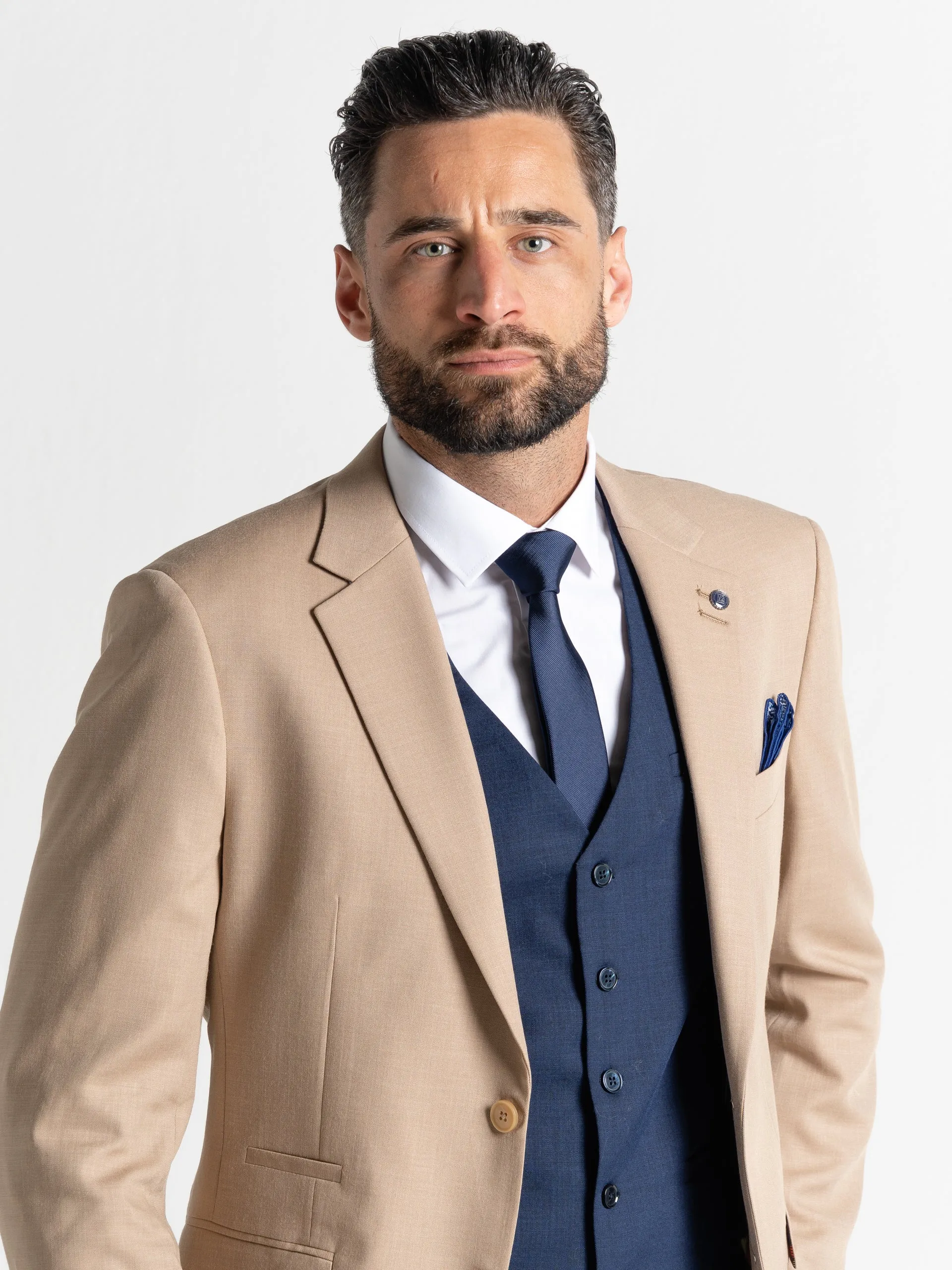 CHARLIE CREAM BLAZER WITH NAVY WAISTCOAT