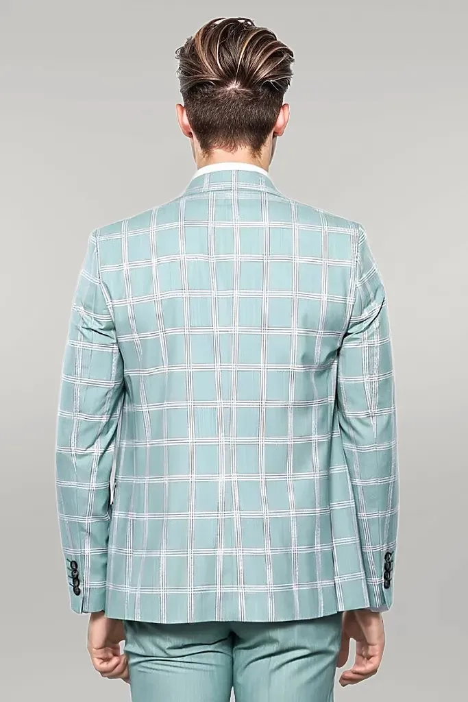 Checked Light Green Vested Suit | Wessi