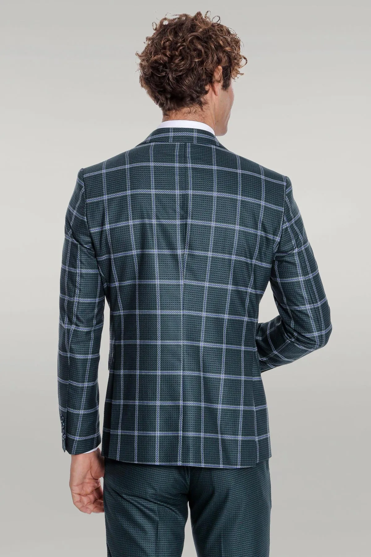 Checked Patterned Slim Fit Green Men Suit - Wessi