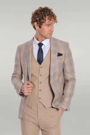 Checked Slim Fit Beige Men Suit - Wessi