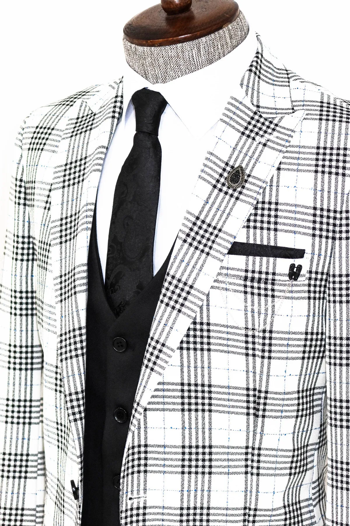 Checked Slim Fit Black-White Men Suit - Wessi