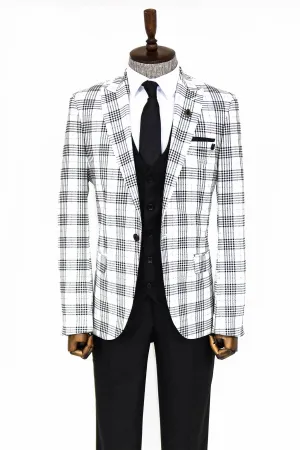 Checked Slim Fit Black-White Men Suit - Wessi