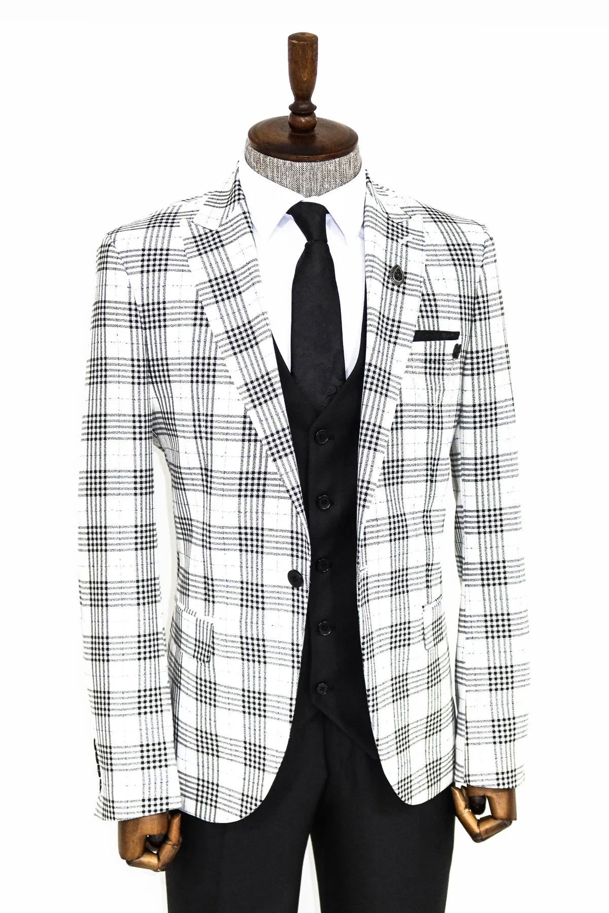 Checked Slim Fit Black-White Men Suit - Wessi