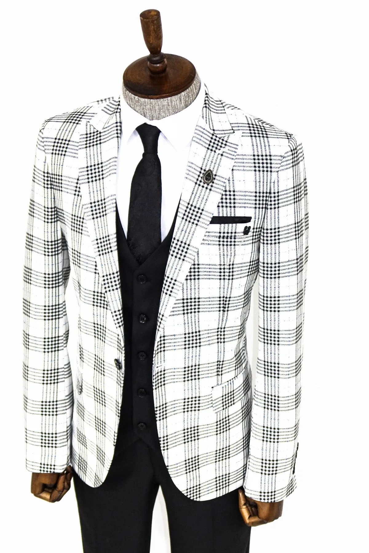 Checked Slim Fit Black-White Men Suit - Wessi