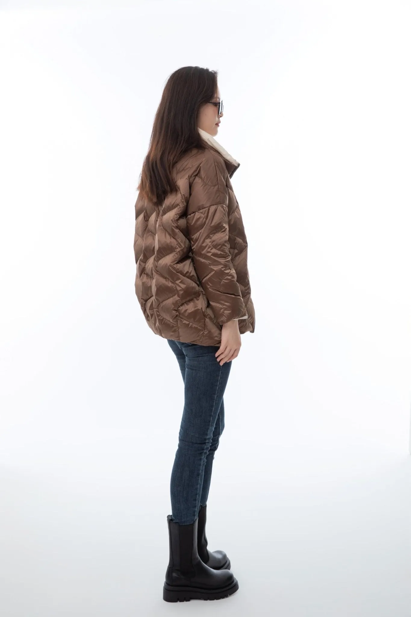 Contrasting Dark Brown Down Jacket