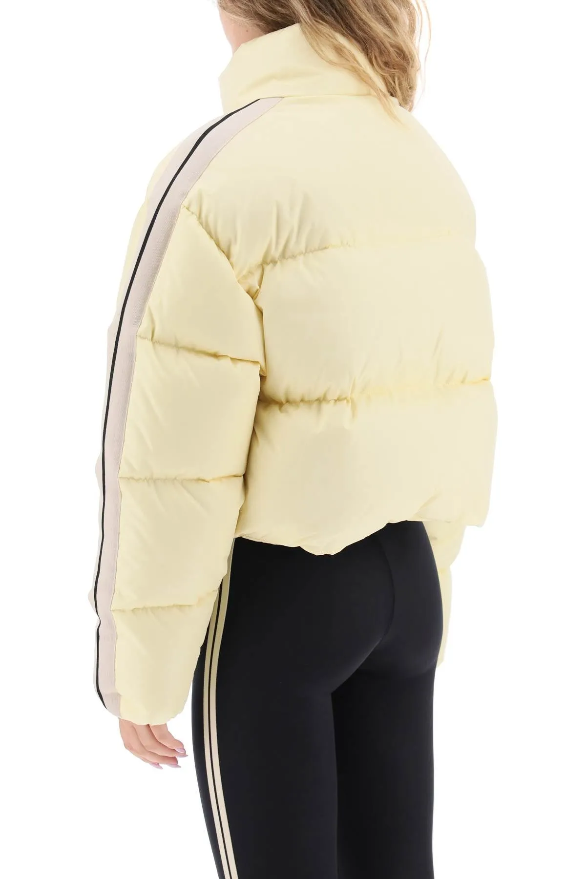 cropped puffer jacket with bands on sleeves