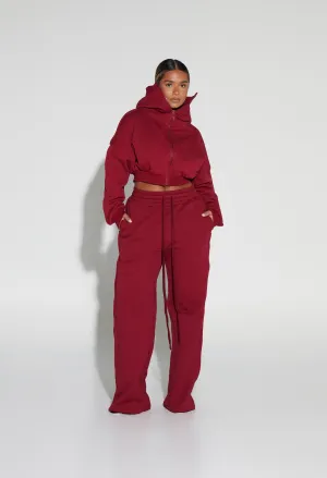 Cropped Zip-Up Hooded Jacket - Fine Wine