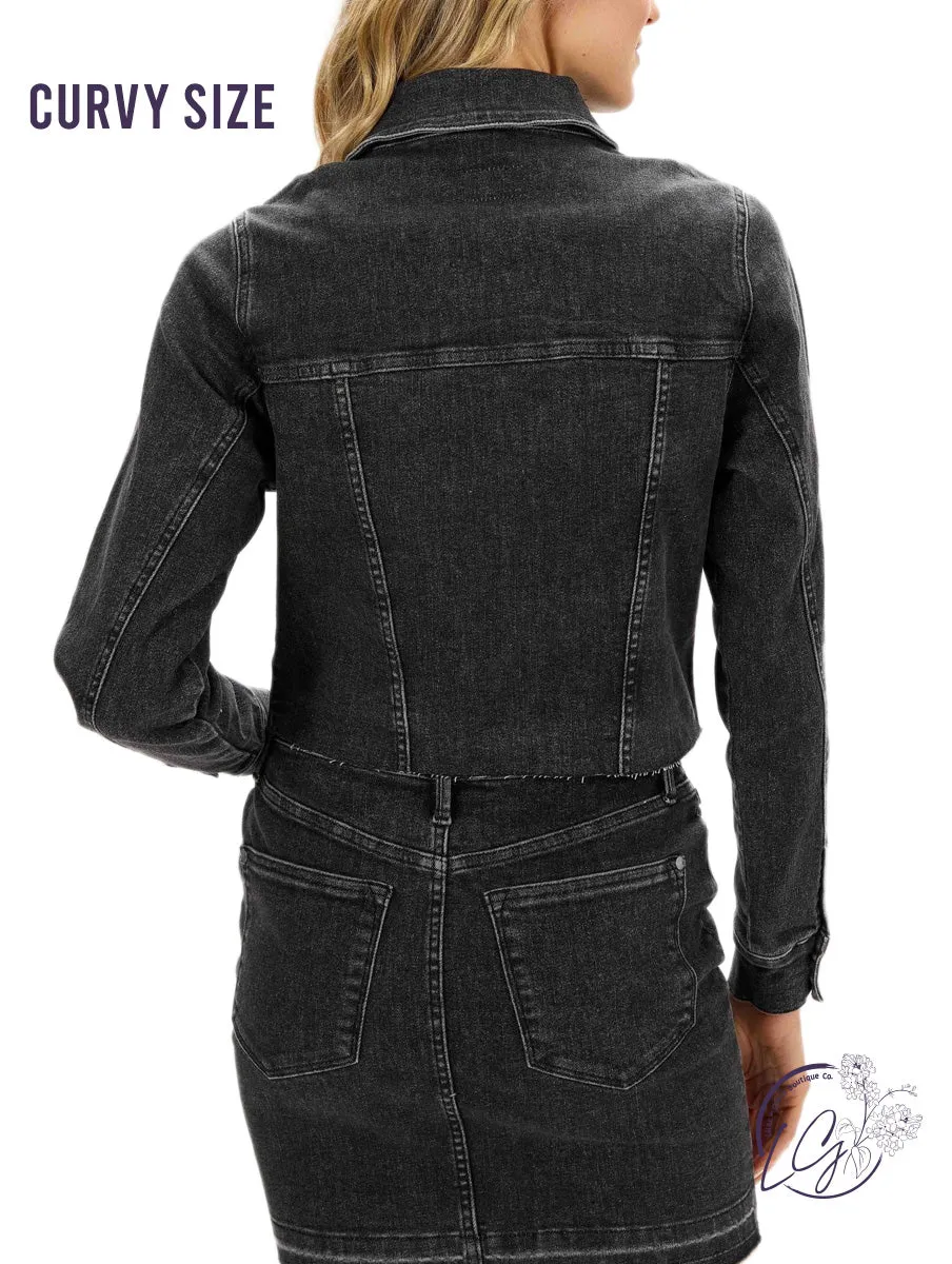 Curvy Greyson Black Denim Cropped Jacket By Judy Blue