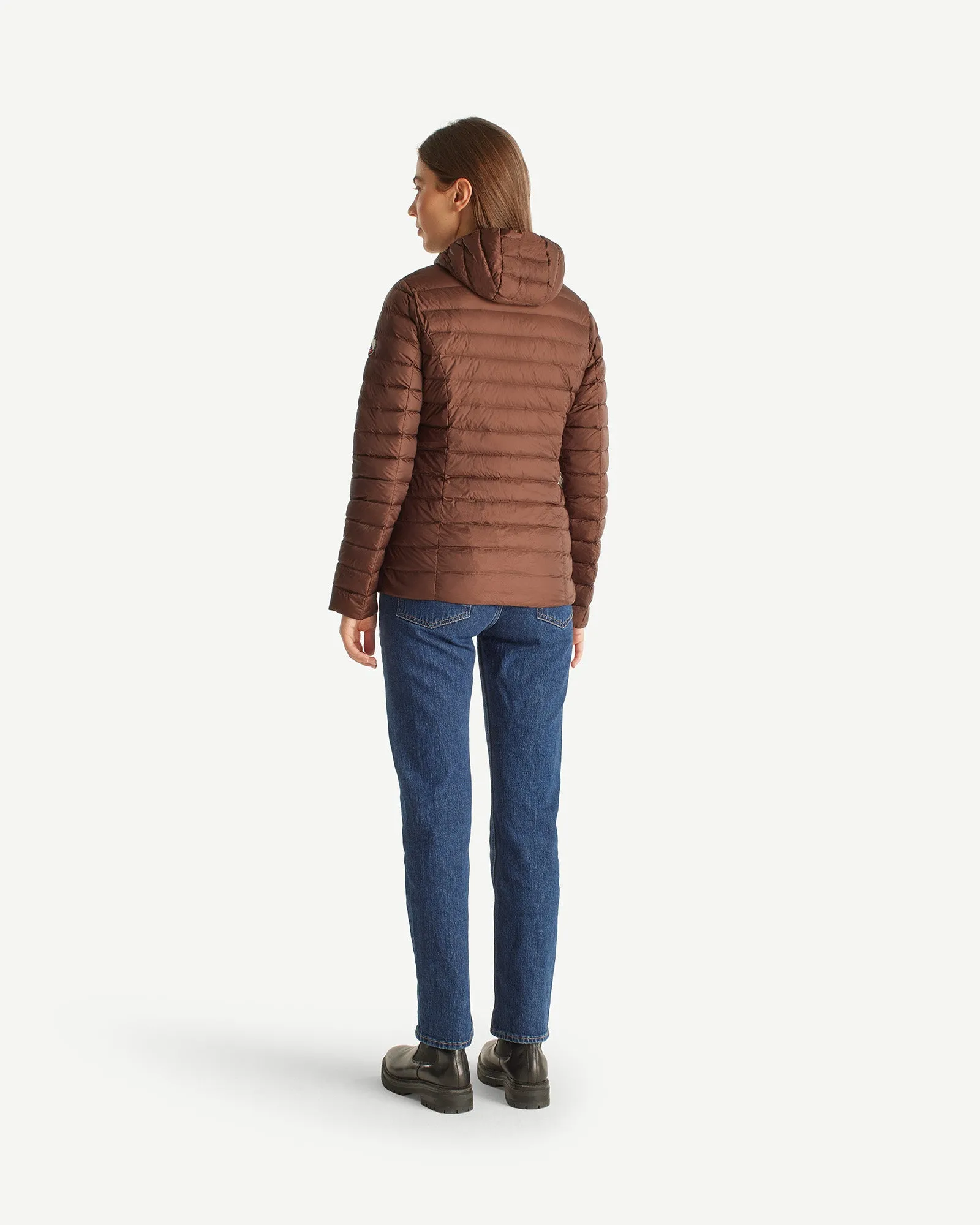 Dark chocolate Cloe lightweight hooded puffer jacket