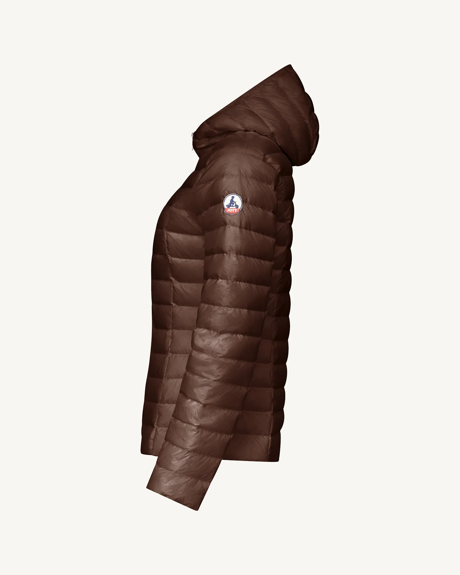 Dark chocolate Cloe lightweight hooded puffer jacket