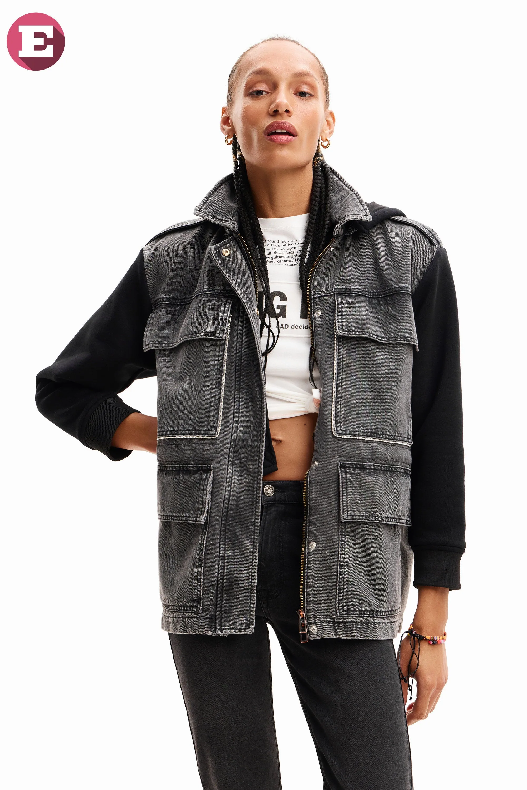 Denim Hooded Jacket - Black