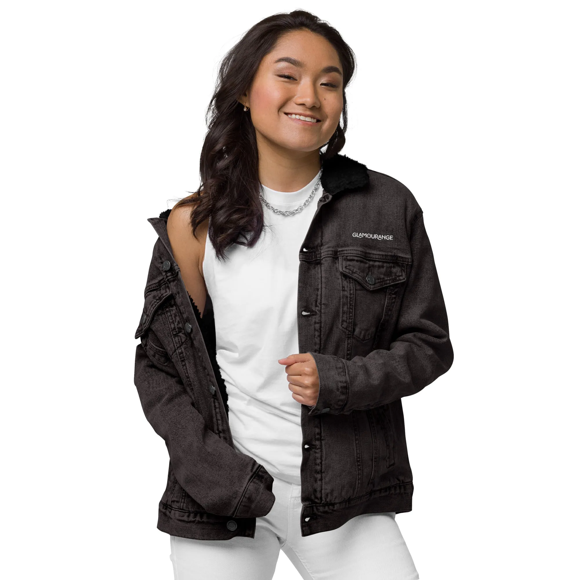 Denim Jacket Black Women (Glamourange Sherpa Denim Jackets Womens)