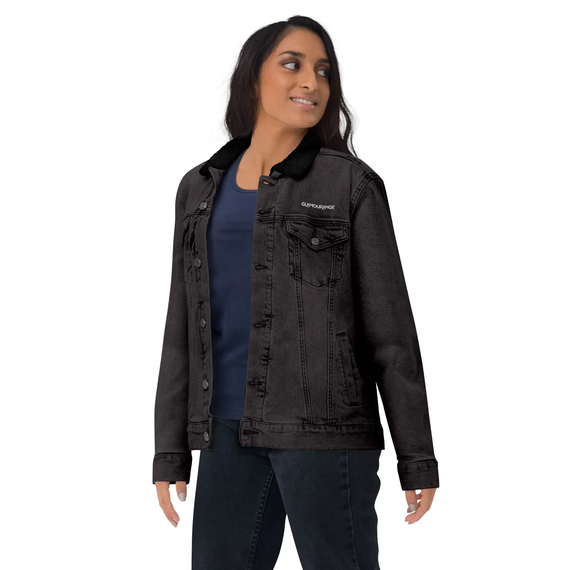 Denim Jacket Black Women (Glamourange Sherpa Denim Jackets Womens)