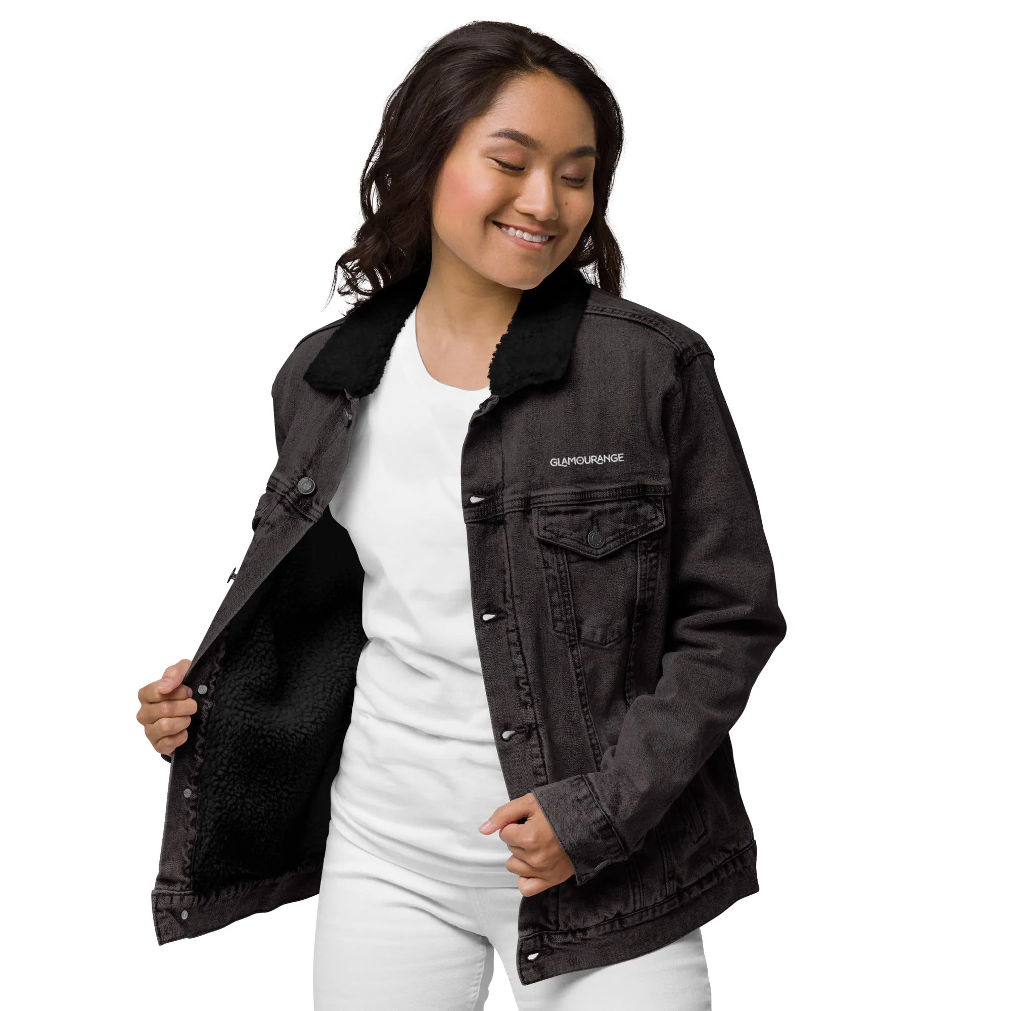 Denim Jacket Black Women (Glamourange Sherpa Denim Jackets Womens)