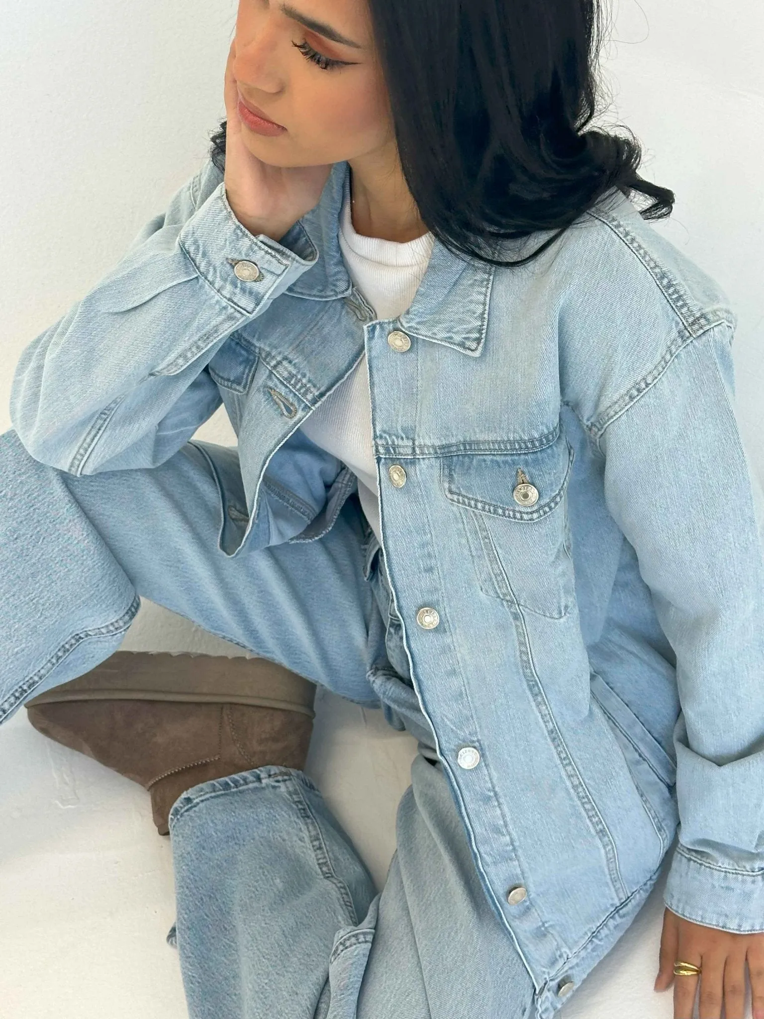 Denim Jacket - Light Blue Wash Straight Fit.