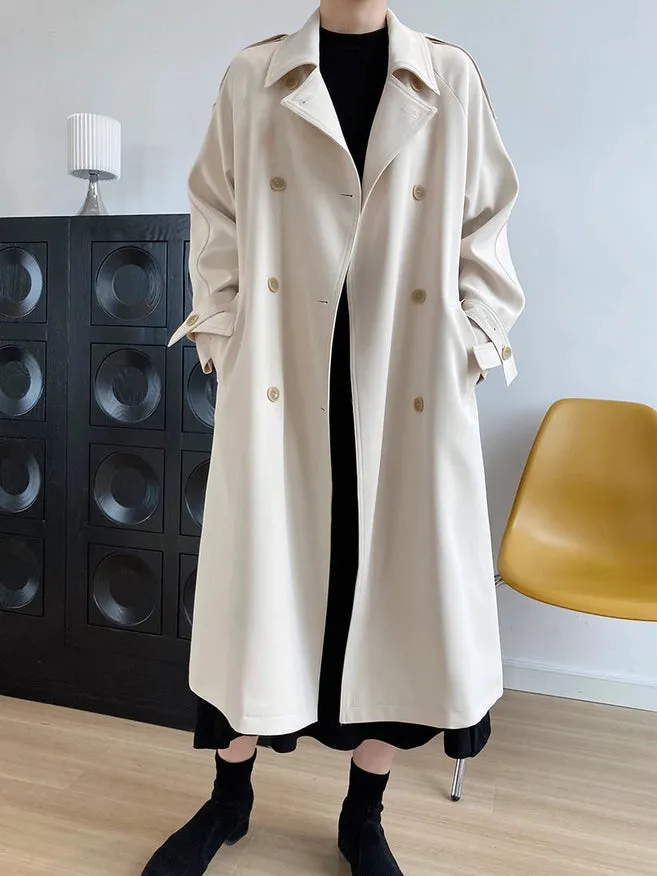 Draping British Loose Mid-Length Over The Knee Trench Coat Beige