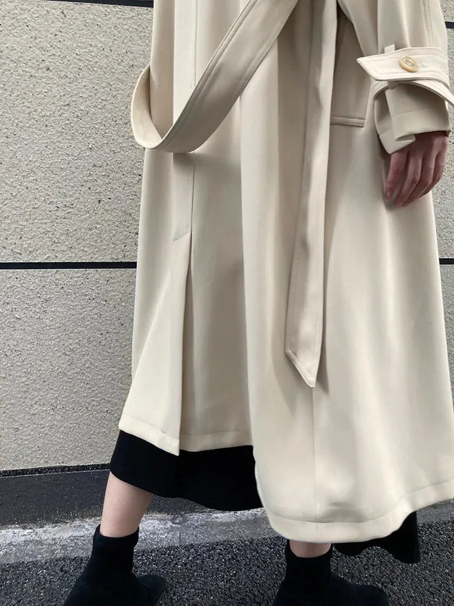 Draping British Loose Mid-Length Over The Knee Trench Coat Beige