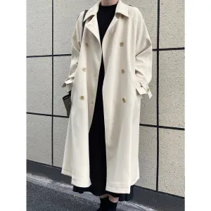 Draping British Loose Mid-Length Over The Knee Trench Coat Beige