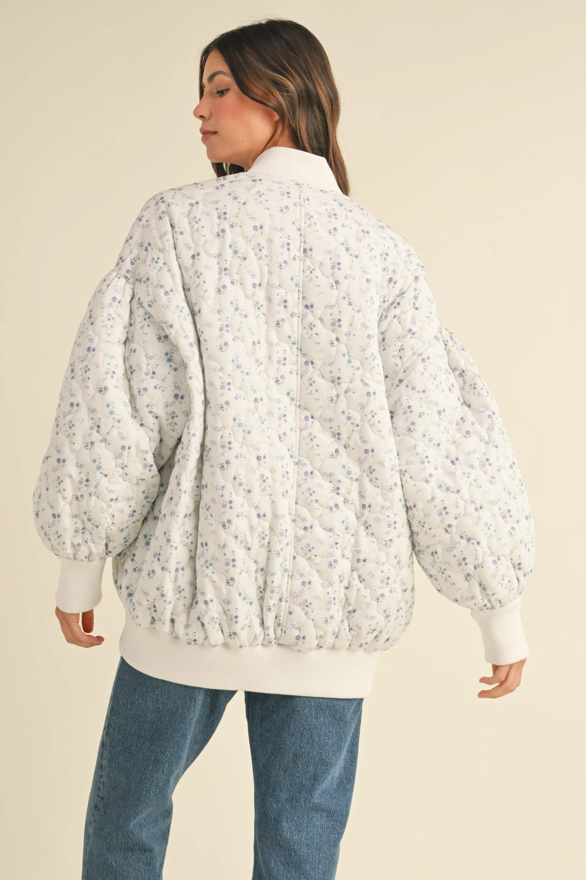 Elsa Oversized Floral Puffer Bomber Jacket