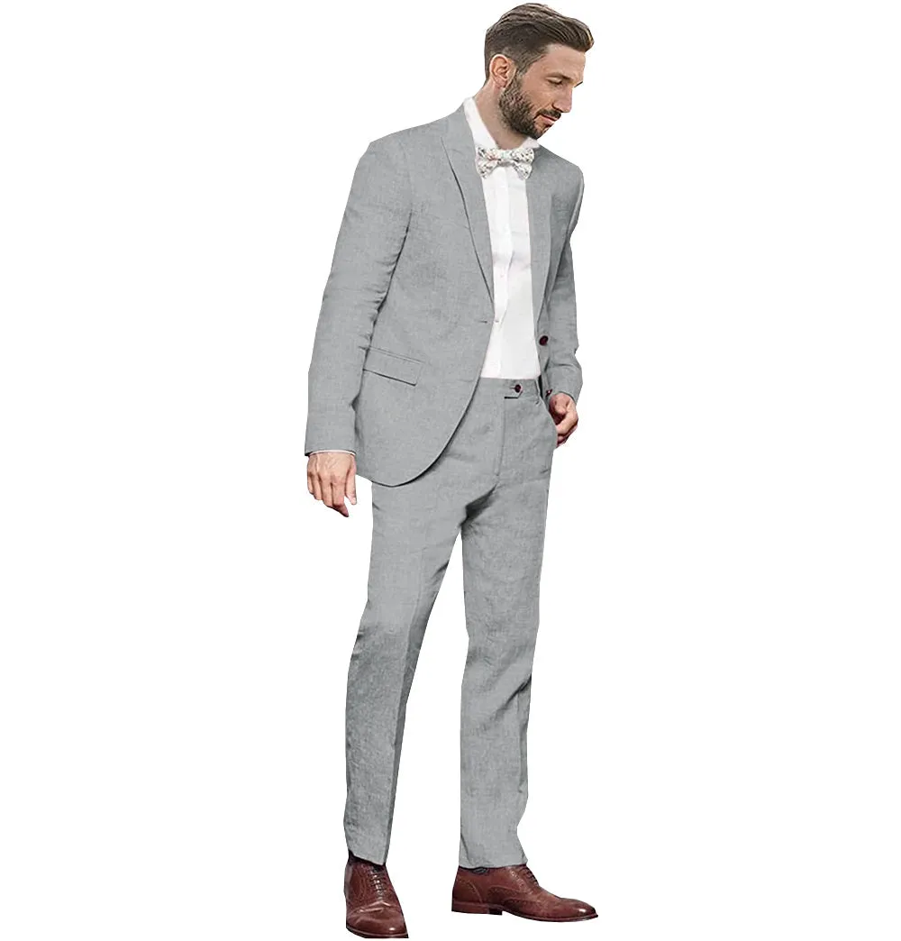 Fashion Men's 2 Pieces Mens Suit Notch Lapel Linen For Wedding (Blazer Pants)