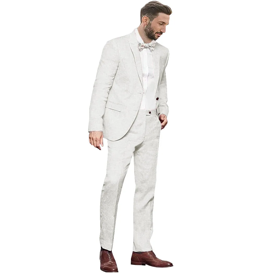 Fashion Men's 2 Pieces Mens Suit Notch Lapel Linen For Wedding (Blazer Pants)