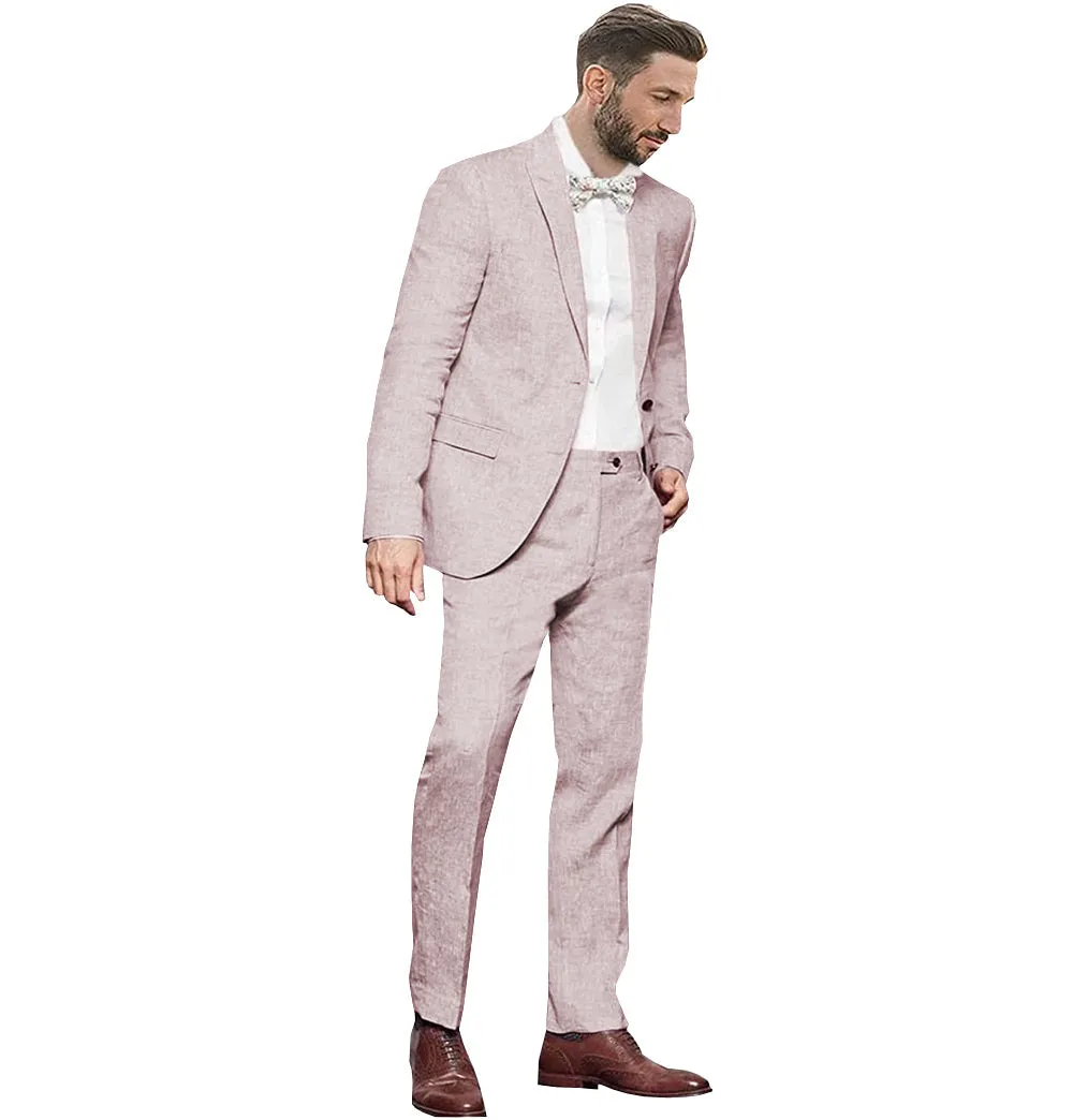 Fashion Men's 2 Pieces Mens Suit Notch Lapel Linen For Wedding (Blazer Pants)